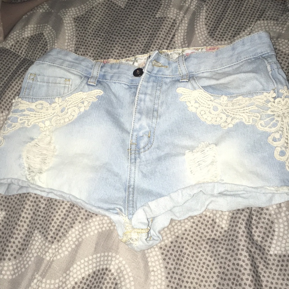 Forever 21 light washed, distressed jean shorts